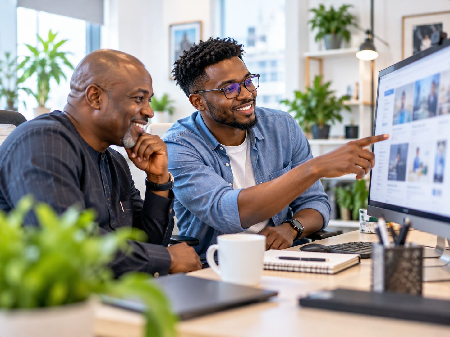 A web designer showing a client their new website